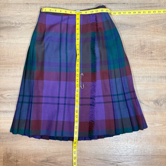 Vintage Highland Queen 100% Wool Purple Plaid Pleated Skirt Kilt Knee Length S - Picture 8 of 10